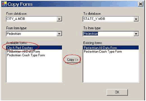 Click on Copy Form to copy a form from one database to another or from one data table to another within the same database.