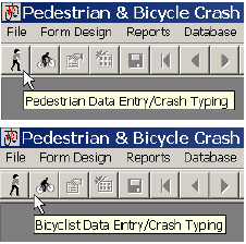 Click on the Pedestrian or Bicyclist button to open a form for entering pedestrian or bicyclist crash data.