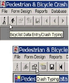 Click on the Bicyclist button to open a form for entering bicyclist crash data, then click on the Crash Typing button to start the crash typing process