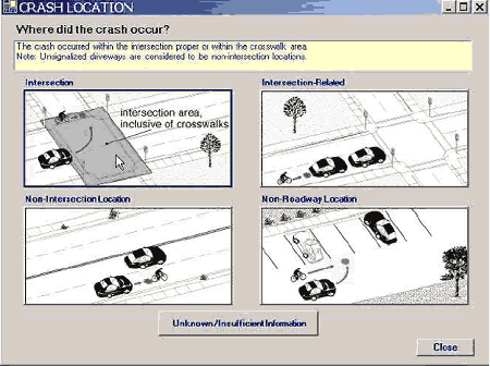 Click on intersection in response to where the crash occurred