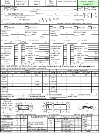 North Carolina Crash Report for example 2, page 1.