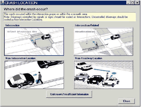 Click on intersection in response to where the crash occurred.