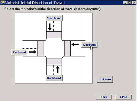 Click westbound to indicate the initial direction of travel of the motorist.