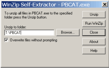 WinZip Self-Extractor window allows the user to select the destination folder and unzip the files.