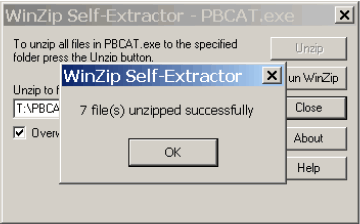 Window appears to indicate files were unzipped successfully.