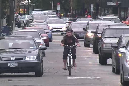 Photo. Operating space for a bicyclist in the after period. Click here for more information.