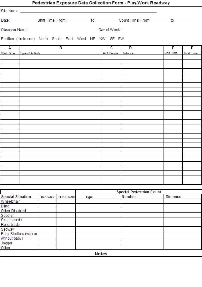 Pedestrian Exposure Data Collection Form - Play/Work Roadway