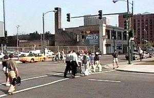 Pedestrians affect left turns when there is no opposing traffic at the same Chicago, Illinois intersection.