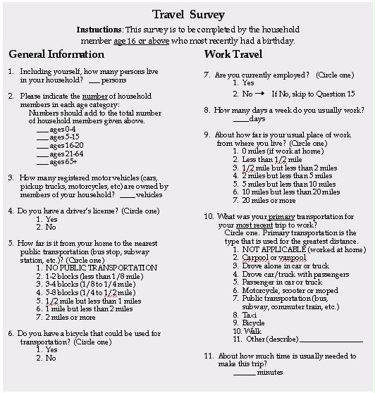 Example of a Travel Survey