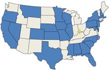 Map displaying states in blue indicating membership to TCD Pooled Fund Consortium