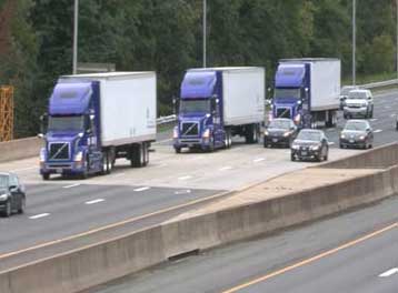 A three-truck platoon using CACC technology.