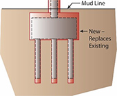 This sketch representing Option 2 shows a new foundation has been constructed in place of an existing foundation.