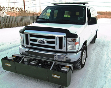 Inertial profiler on front end of large SUV. Photo source: FHWA