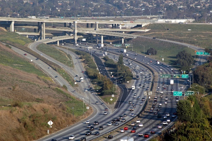 Complex intersection between highway 10 and 57 in Los Angeles County, CA. Photo copyright: VTTI