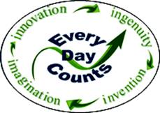 Logo for FHWA’s Every Day Counts Initiative. It says innovation, ingenuity, invention, and imagination.