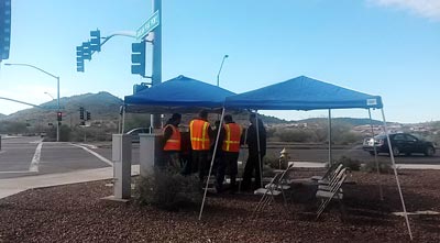 Staff from Maricopa County Department of Transportation’s REACT Program at the staging area for the MMITSS field tests. REACT staff volunteered as drivers for the field tests.