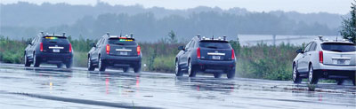 The above figure shows a rear view of the Cadillac fleet as they platoon on the runway.