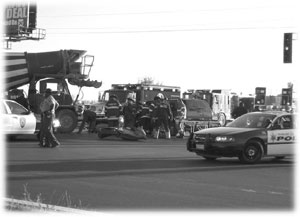 Law enforcement responding to a motorcycle accident