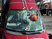 closeup of windshield pendulum test