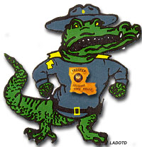 Alligator dressed in the uniform of a Louisiana State trooper (Photo credit: LADOTD)