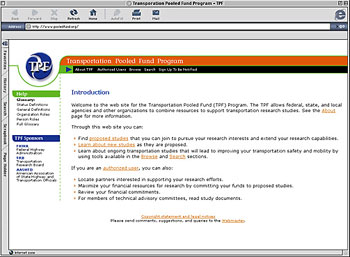 Screenshot of Transporation Pooled Fund Program Web site.