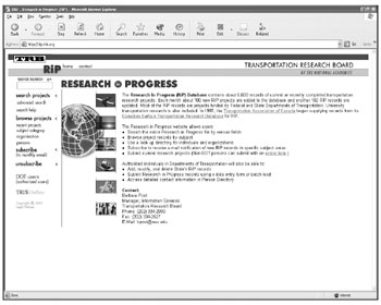Screenshot of Research-in-Progress Web site