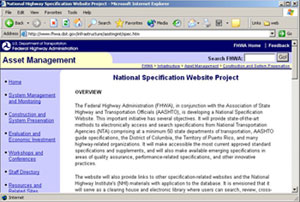 Screenshot of FHWA's National Specification Website