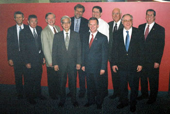 Members of the AASHTO/FHWA blue ribbon panel. From left to right: Jeremy Isenberg, James E. Roberts, John W. Fisher, Man-Chung Tang, Frieder Seible, Dwight A. Beranek (front), Joseph M. Englot (back row), Kenneth E. Stinson, John M. Kulicki, Henry Hungerbeeler, Kary Witt (not shown)