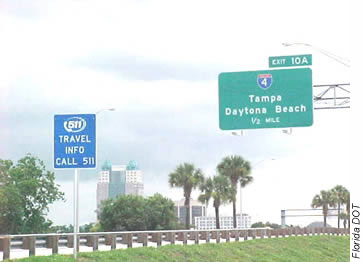Photo of the Florida Highway with its 5-1-1 telephone service sign.Florida DOT