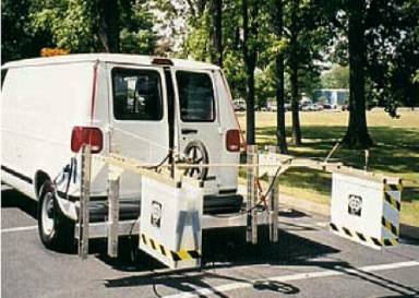 Ground penetrating radar system attached to the back of a commercial van