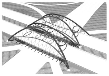 Illustration of a tied-foundation, twin arch bridge
