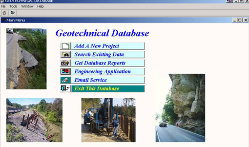 Screenshot of Kentucky's Geotechnical Database system