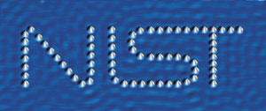 This image of the logo of the National Institute of Standards and Technology shows an example of manipulating individual atoms at the nanoscale. The logo was constructed by arranging single cobalt atoms on a copper substrate. The length of the logo is just 40 nanometers.