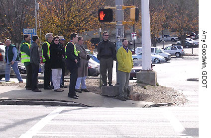 Shown here are Breakout groups surveying an intersection on Ponce de Leon Avenue in Georgia for potential pedestrian safety improvements. (Photo Credit: Amy Goodwin, GDOT)