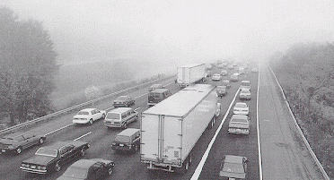 Traffic in foggy conditions