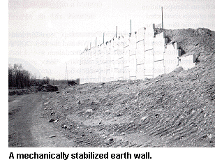 Photo of a mechanically stabilized earth wall.