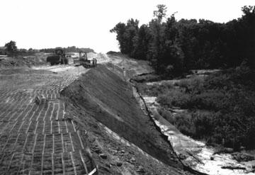 Reinforced soil slope under construction.