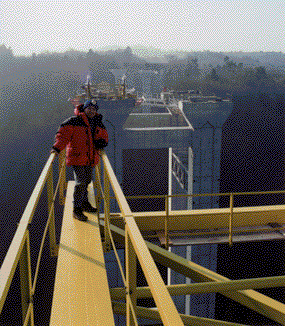 Box-girder steel and concrete bridge under construction