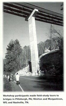 workshop participants view a bridge structure