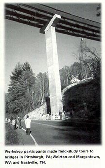 workshop participants view a bridge structure