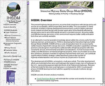Screen shot of IHSDM website