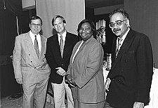 Speakers at the opening session of the conference. (From left to right) Alan Pisarski, conference chair; Brad Edmondson, keynote speaker; Gloria Jeff, deputy administrator, FHWA; Ashish Sen, director, Bureau of Transportation Statistics 