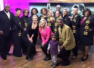 This is a group photo of the "Ladies of WINGS" on the set of a FOX News affiliate television program. The group performed gospel music on the program on January 15, 2016.