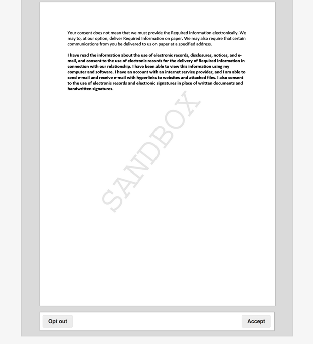 Second page of the previous image with two buttons at the bottom: Opt out and Accept. 