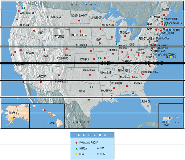 Map of each modal administration location in all states.