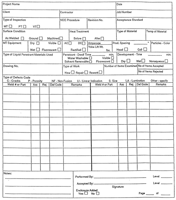 Form: Nondestructive Examination Report