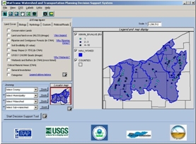 A sample image taken from a screen of the GIS Viewer which displays watershed boundaries and sampled sites. 