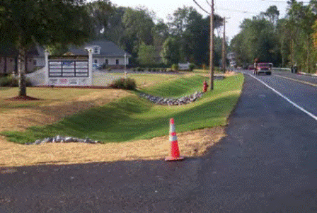 Photo of Swale in New York State.  The design was limited by right-of-way and for safety. Some pollutant sources originate from outside of the DOT right-of-way.  (Photo by NYSDOT.)