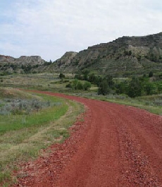 Macadam road near Theodore Roosevelt National Park