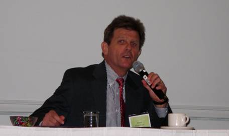 Caption: Photo of Fred Skaer speaking during a Priority Issues session at the 2008 FHWA National Environmental Conference. (Photo by Stephanie Stoermer.)